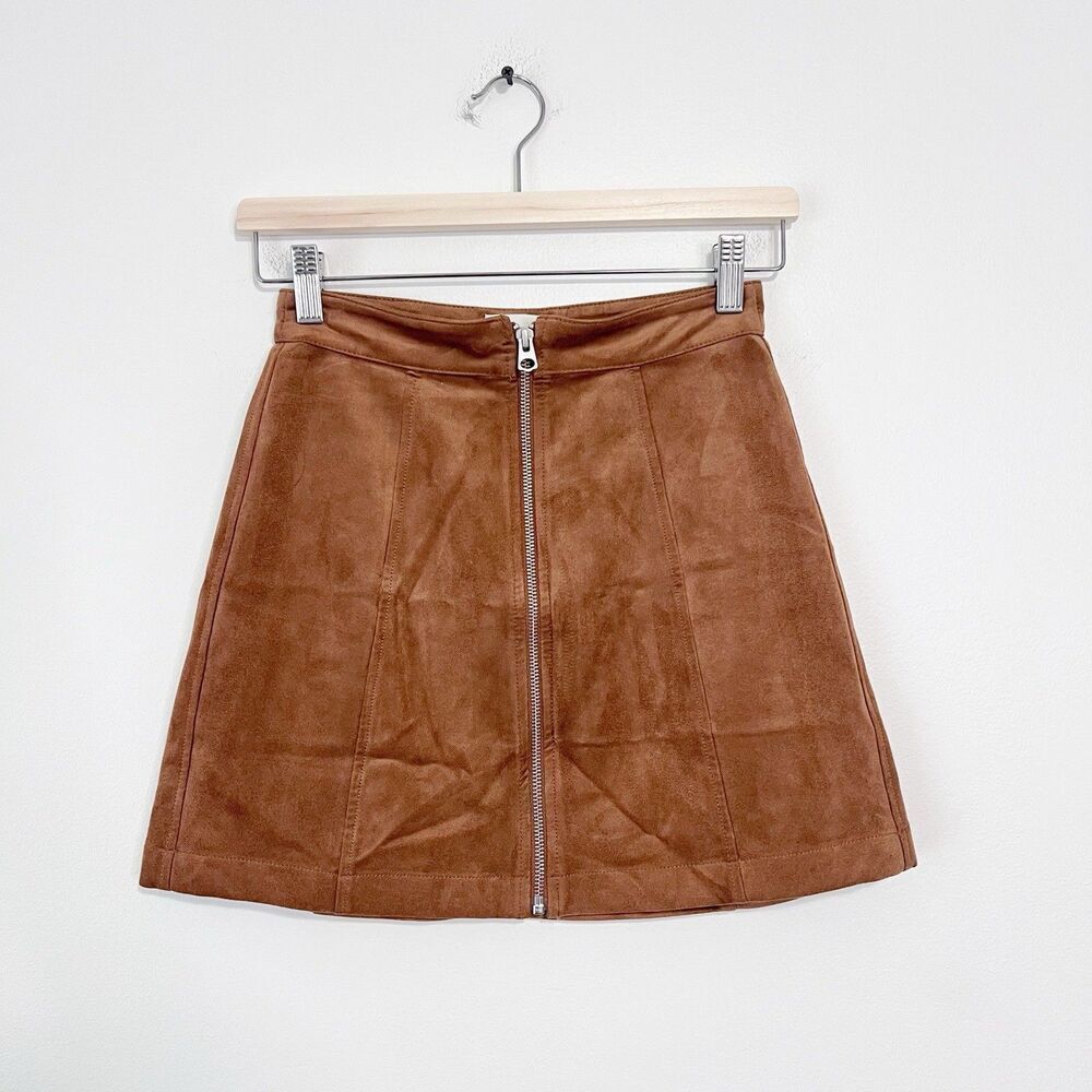 Aritzia Wilfred Free Leah Faux Suede Mini Skirt Size 0 Camel Brown Cognac - Picture 2 of 9